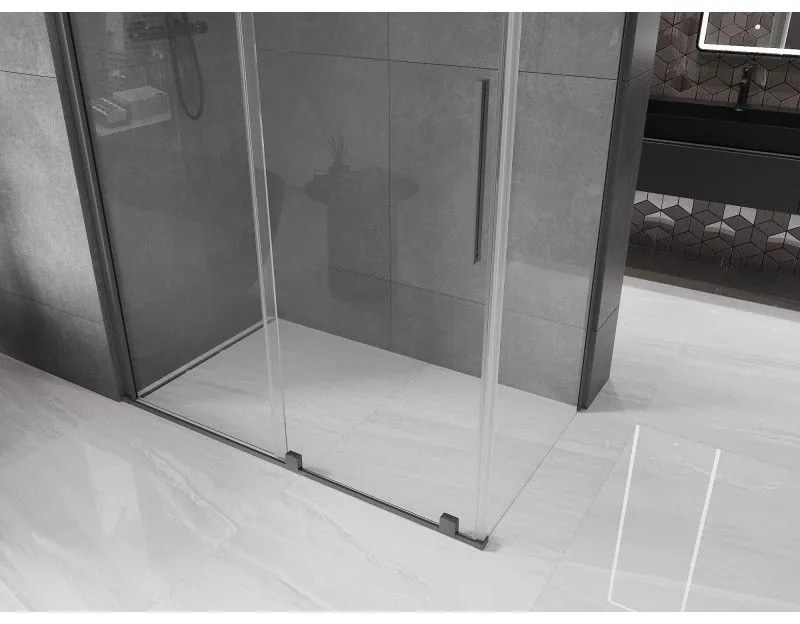 Mexen Velar, sprchový kút s posuvnými dverami 150 x 80 cm, 8mm číre sklo, brúsený grafit, 871-150-080-01-95