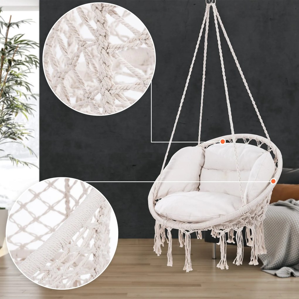 Detex Závesné kreslo BOHO s vankúšmi, Ø61cm, béžová
