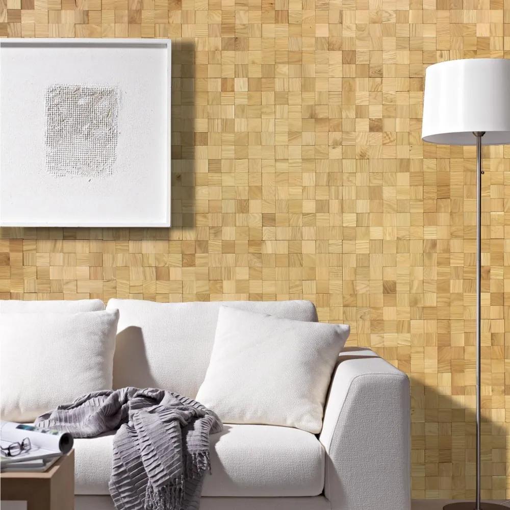 DUB 50, jednotlivé kusy 50 x 50 mm (0,0025 m²) alebo samolepiaci panel 300 x 300 mm (0,09 m²) - 3D drevená mozaika Broušený - olejovaný NA SAMOLEPIACOM PODKLADE