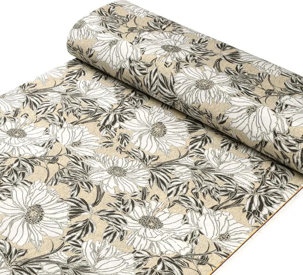 Biante Dekoračný obdĺžnikový obrus PML-089 Biele kvety na béžovom 60x100 cm