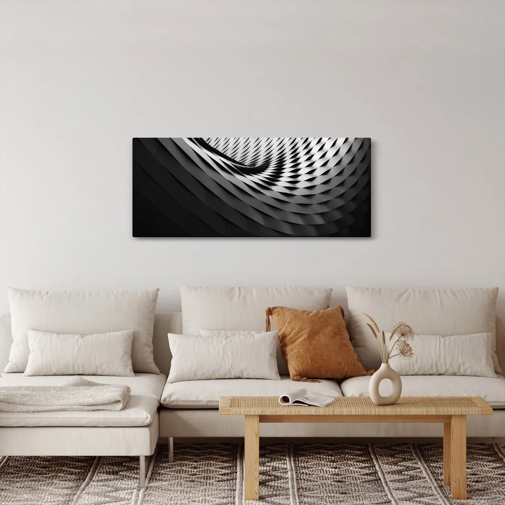 Abstraktný obraz - čiernobiela špirála (120x50 cm)