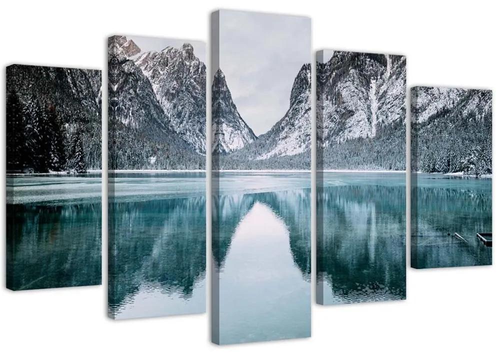 Obraz na plátně pětidílný Hory Jezero Krajina - 200x100 cm