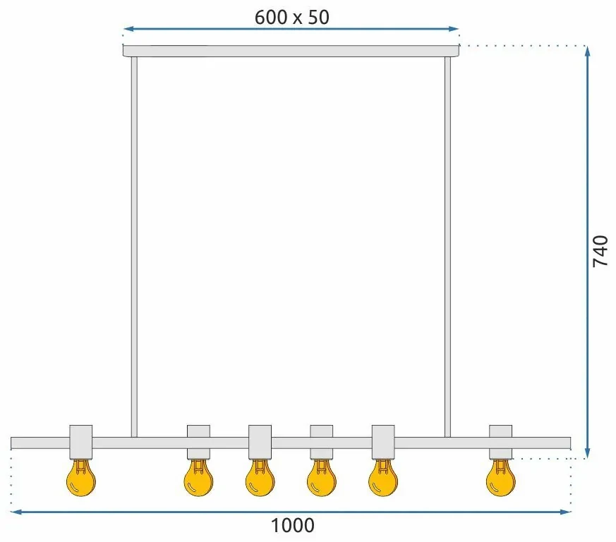 Toolight - Kovová industriálna stropná lampa 6xE27 APP480-6CP, čierna, OSW-00906