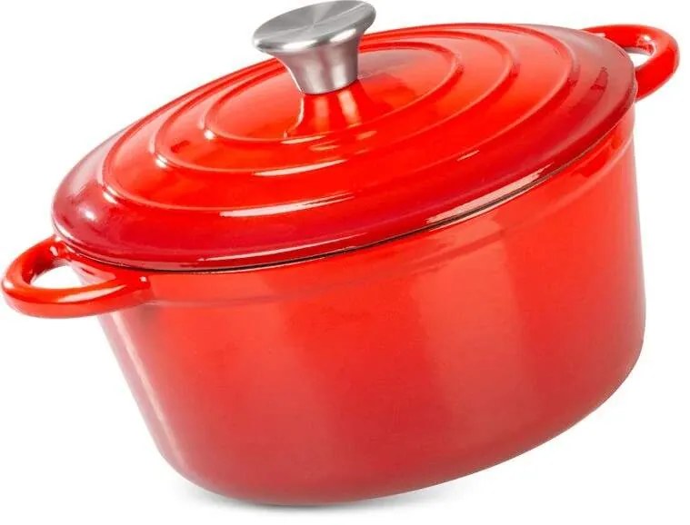 ST Liatinový hrniec 24cm smaltovaný 4l s pokrievkou červený
