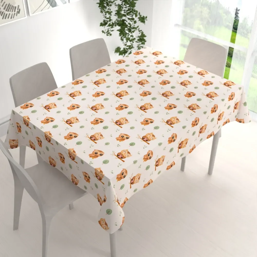 Biante Detský bavlnený obdĺžnikový obrus Sandra SA-616 Sovičky na vetvičkách na bielom 140x220 cm