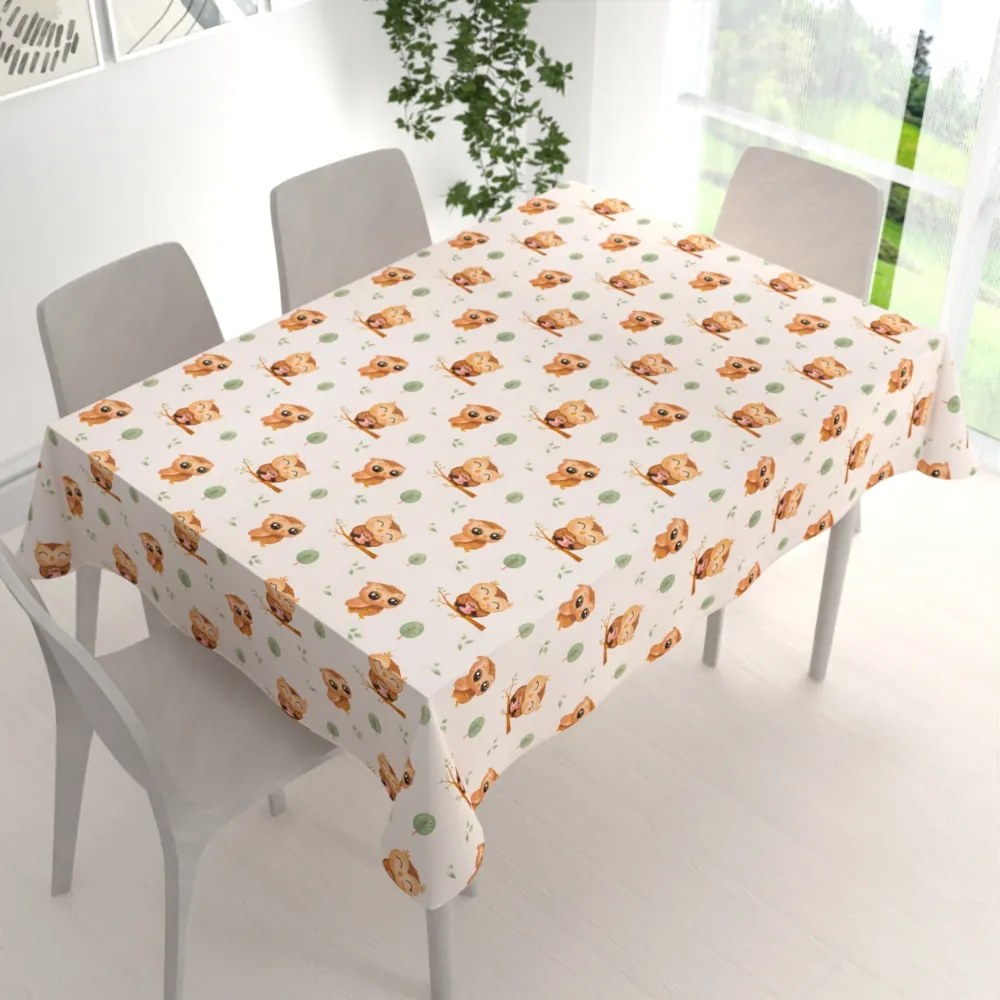 Biante Detský bavlnený obdĺžnikový obrus Sandra SA-616 Sovičky na vetvičkách na bielom 60x100 cm