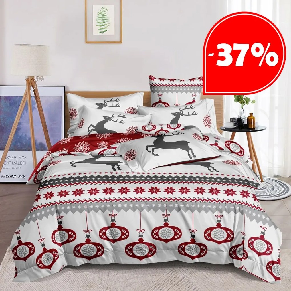 DomTextilu Nádherné bielo červené posteľné obliečky na Vianoce s motívom sobov 3 časti: 1ks 160 cmx200 + 2ks 70 cmx80 Biela 180x220 cm 47807-219880