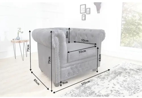 Kreslo 37389 Chesterfield Antik šedá  - Komfort-nábytok