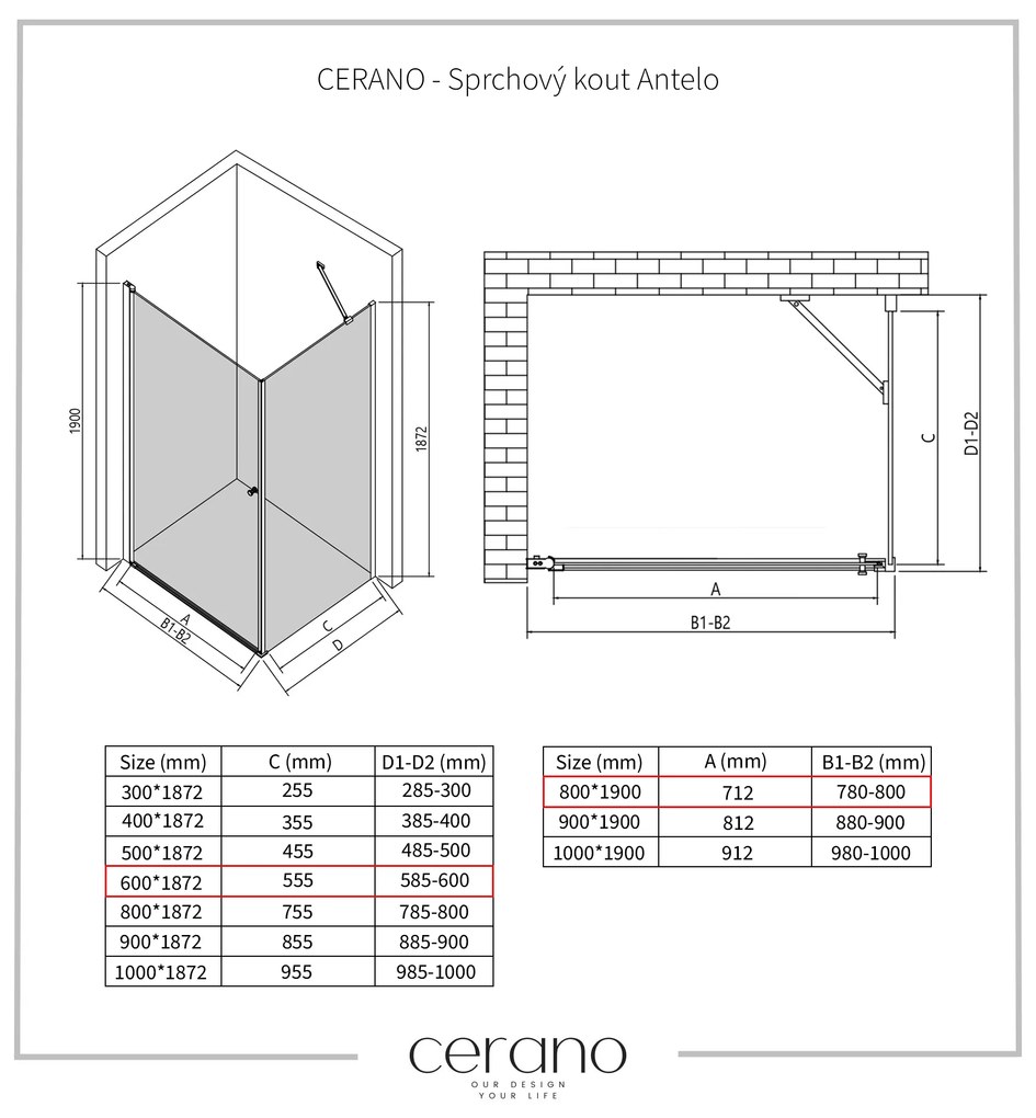 CERANO - Sprchovací kút Antelo L/P - chróm, transparentné sklo - 80x60 cm - krídlový, CER-CER-477383