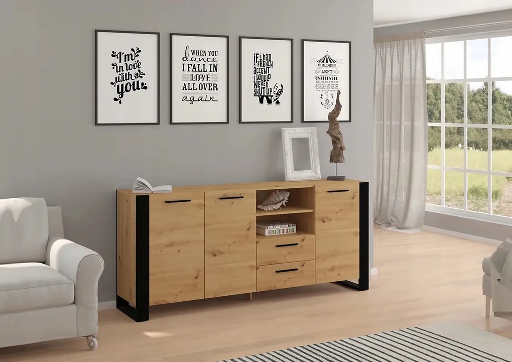 Komoda Nulakka D (dub artisan + matná čierna). Akcia -19%. Vlastná spoľahlivá doprava až k Vám domov. 1124826