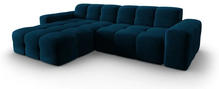 Tmavomodrá zamatová rohová pohovka (ľavý roh) Kendal - Micadoni Home