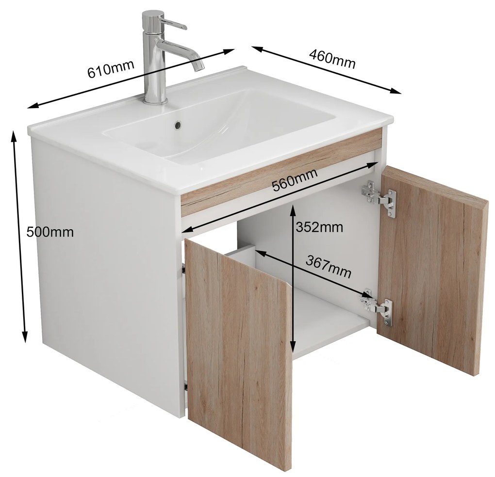 Závesná skrinka pod umývadlo Houseland Morvia 60 cm dub/biela