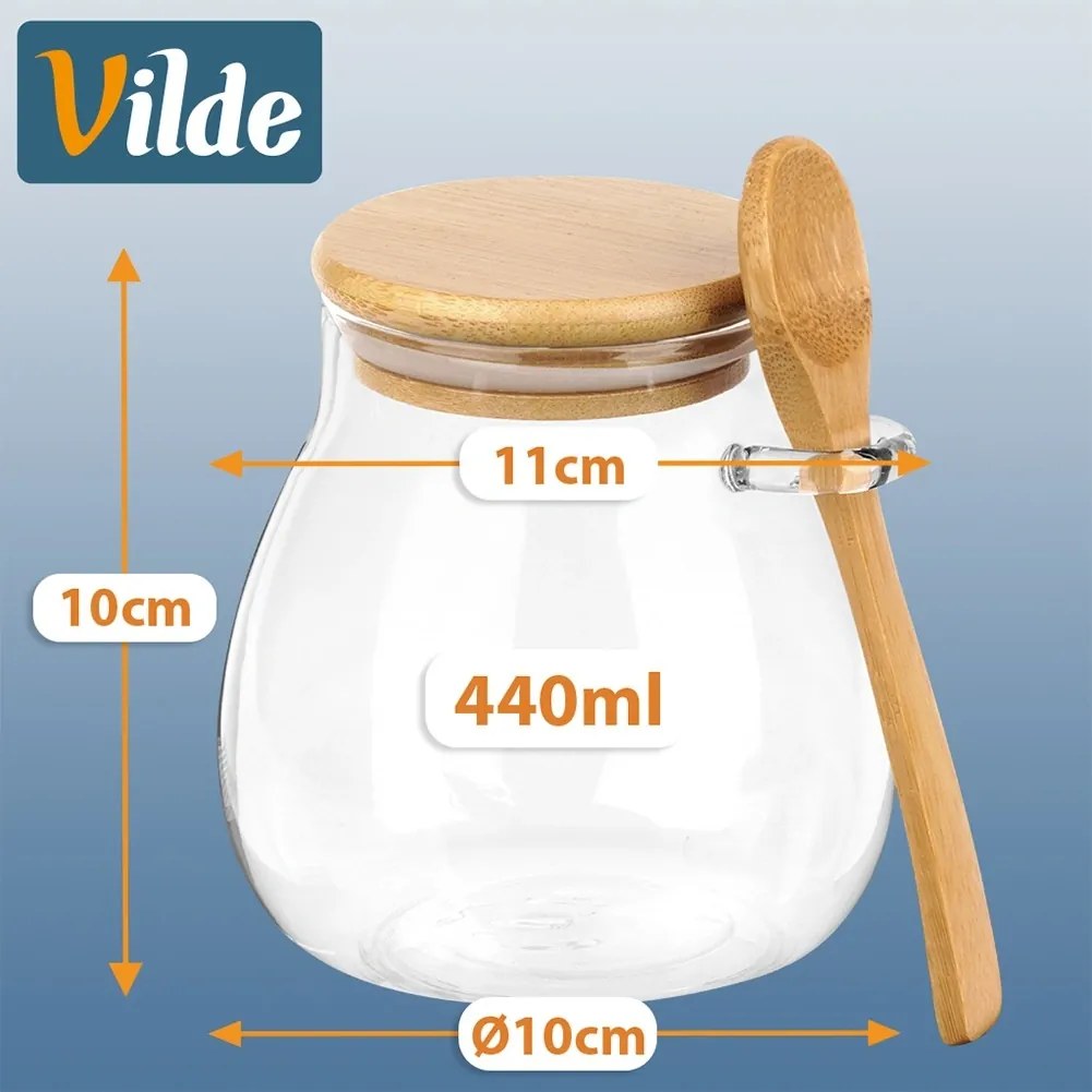 VILDE Sada 2ks pohárov na jogurt / dezert s bambusovým viečkom a lyžicou, 2x440ml