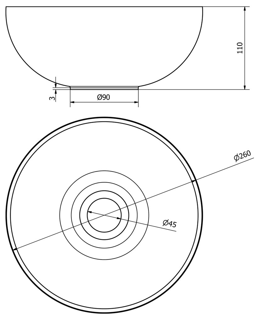 Sapho, MINOR betónové umývadlo na dosku, priemer 26cm, antracit, MR26016