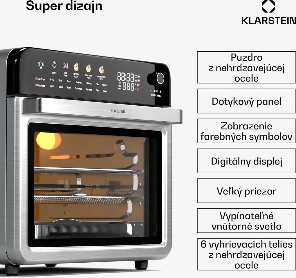 Klarstein AirGlaze Digital teplovzdušná fritéza, 2200 W, 19 programov, vrátane príslušenstva, ktoré možno umývať v umývačke riadu