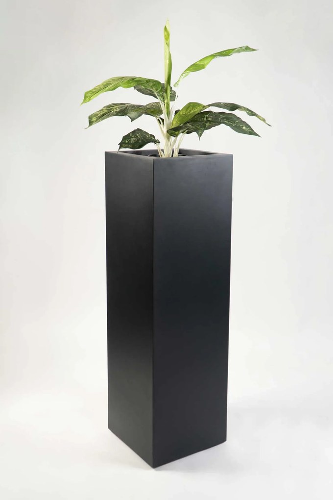 Hranatý kvetináč BLOCK, výška 100 cm, materiál MDF, čierny mat
