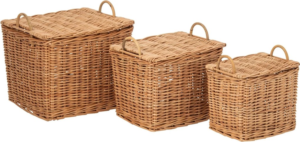 Sada 3ks prútený kôš s vekom a ušami – 49*43*49,5 / 42*35*42/ 35*42*37cm