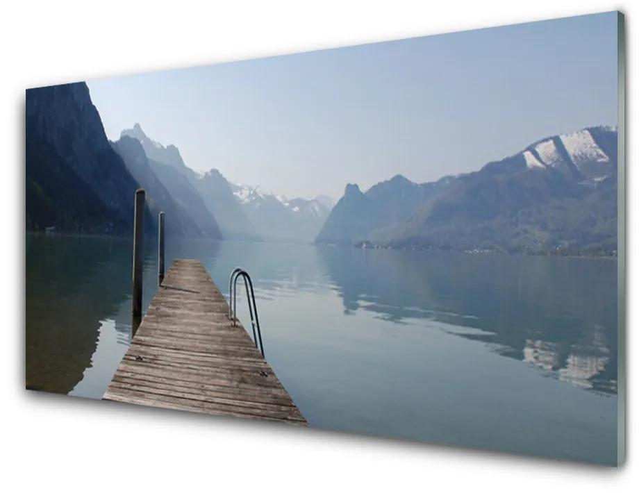 Skleneny obraz Mólo jazero hory príroda 100x50 cm