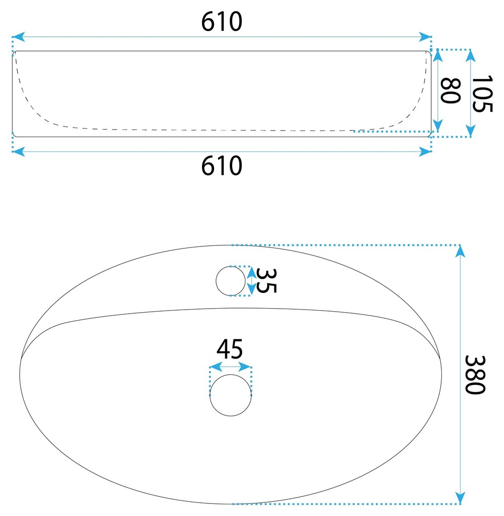 Rea Nastazja, umývadlo na dosku 610x375x105 mm, biela lesklá, REA-U6359