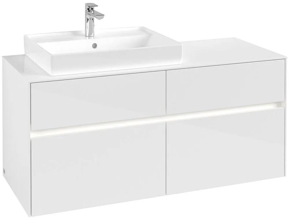 VILLEROY &amp; BOCH Collaro závesná skrinka pod umývadlo na dosku (umývadlo vľavo), 4 zásuvky, s LED osvetlením, 1200 x 500 x 548 mm, Glossy White, C082B0DH