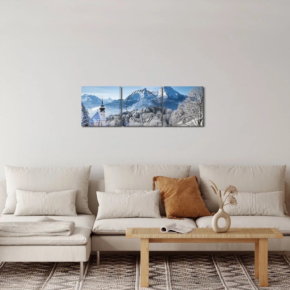 Obraz - Váhľad na zimnú krajinu (s hodinami) (90x30 cm)