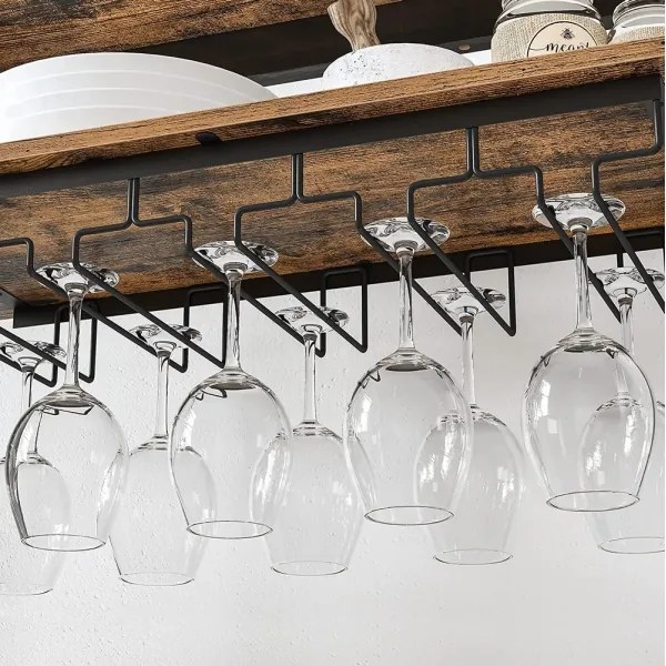 Viacúčelový regál na víno a poháre NAVARO hnedá/čierna