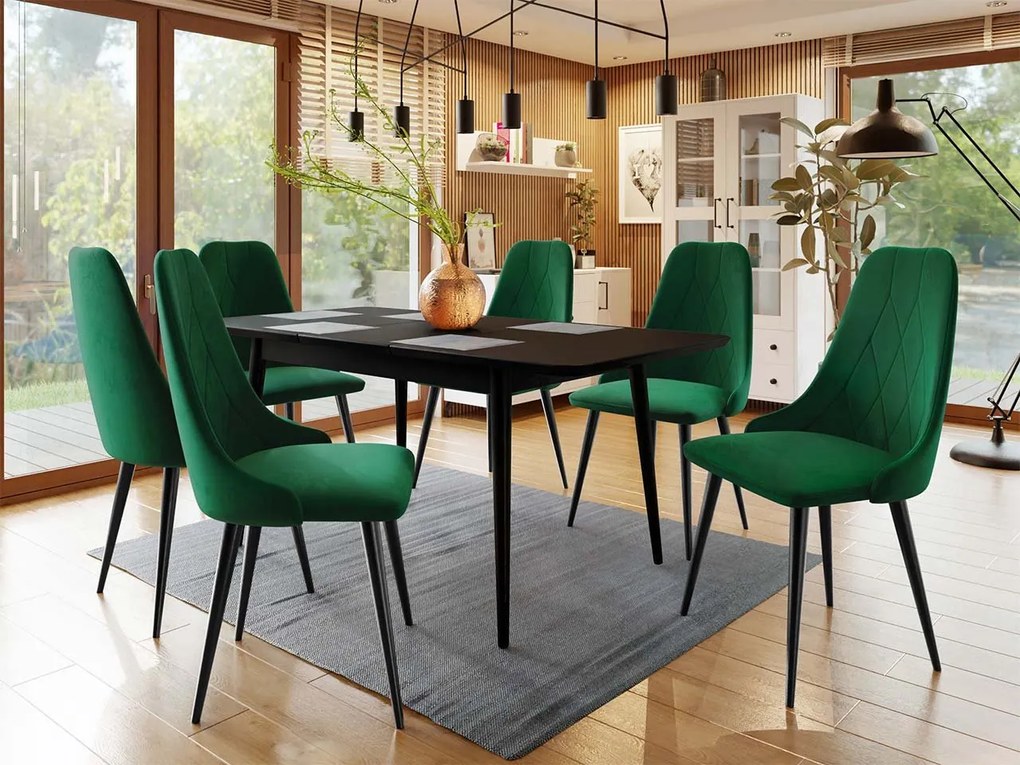 Rozkladací stôl Vidariko 140x80 so 6 kreslami ST91 02, Farby: čierna, Potah: Magic Velvet 2217