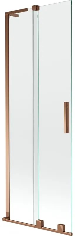 Mexen Velar L, 2-krídlová posuvná vaňová zástena 75 x 150 cm, 8mm číre sklo, ružové zlato, 896-075-003-01-60