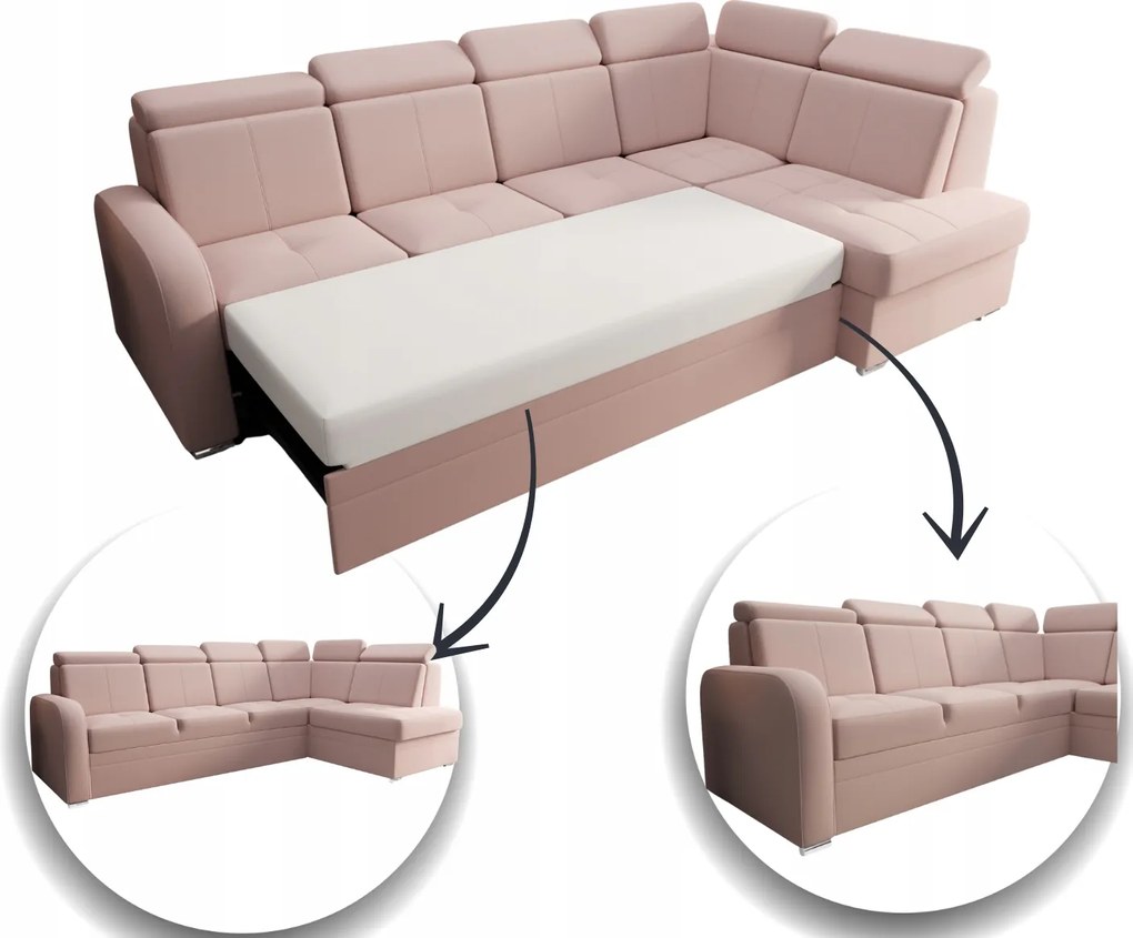 Rozkladací Rohový Gauč 304X180 Opierky Hlavy Funkcia Spania Skladová Ponuka Elena