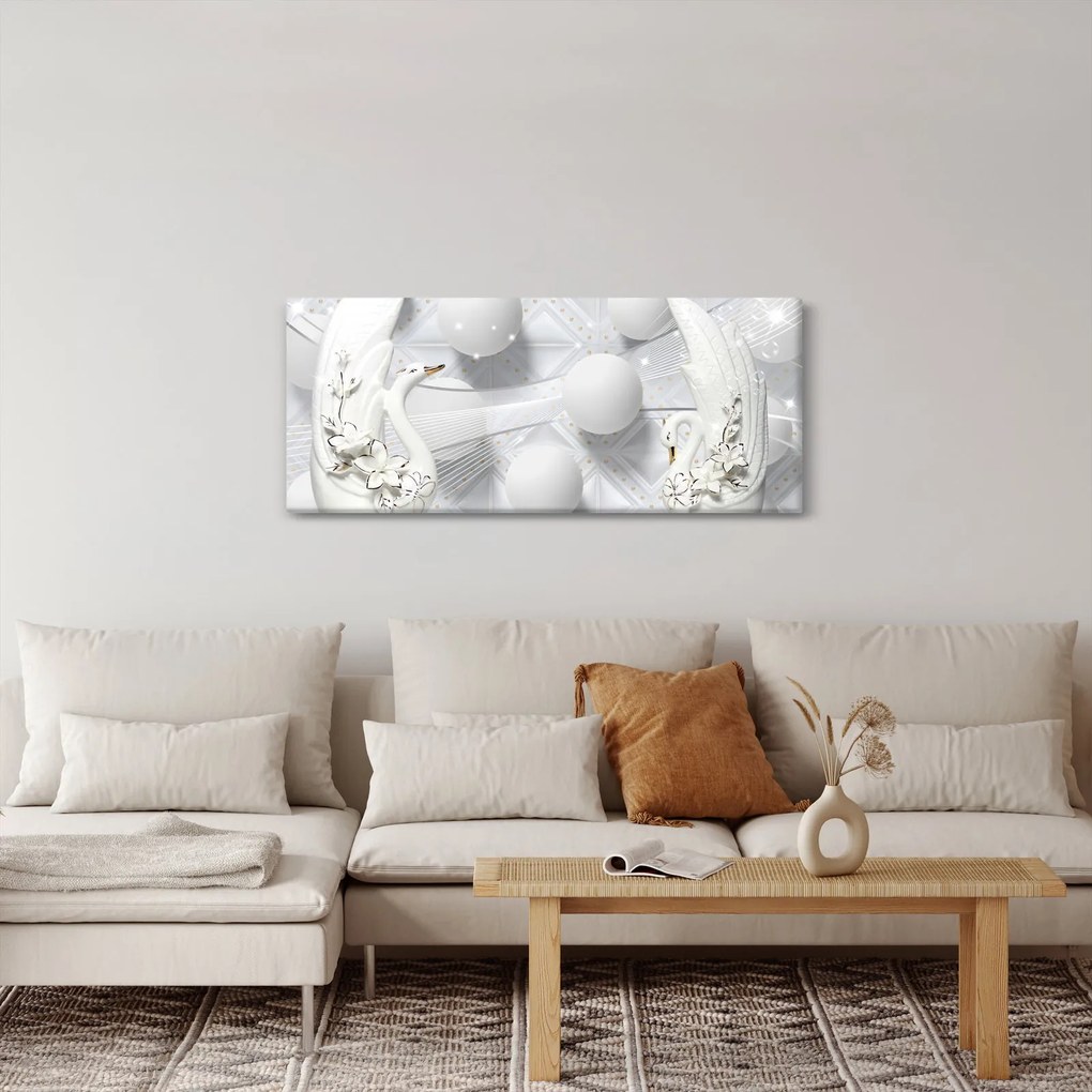 Obraz - Zlatá labuť na vode (120x50 cm)