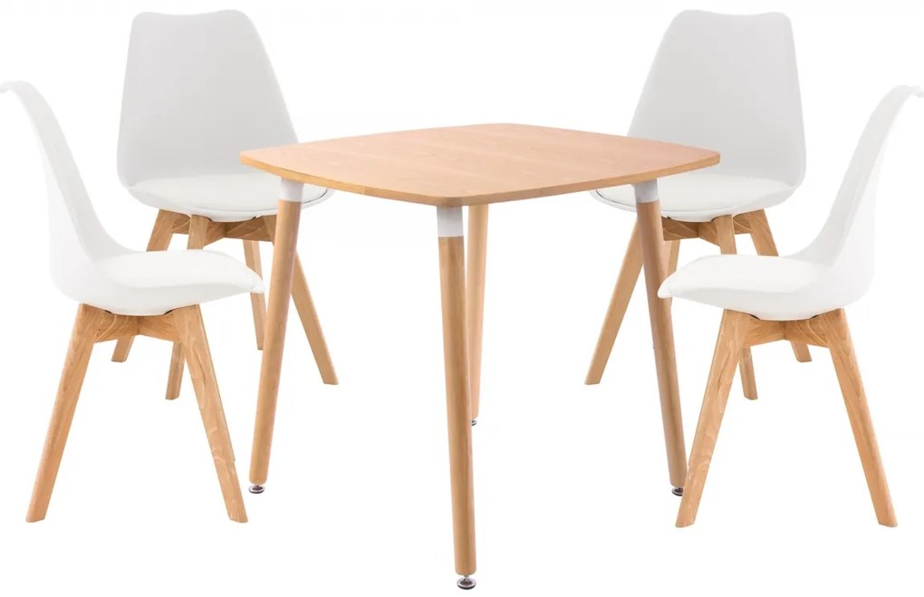 Jedálenska súprava stoličiek a stola Liborg (SET 4+1), natura/biela