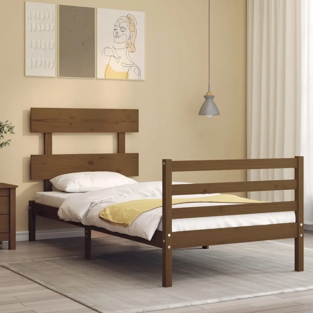 Rám postele s čelom medovohnedý 3FT jednolôžko masívne drevo 3195059