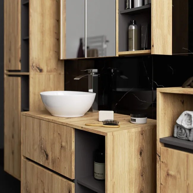 Zrkadlová skrinka VAMI W90 2D 3P LO artisan dub / grafitová