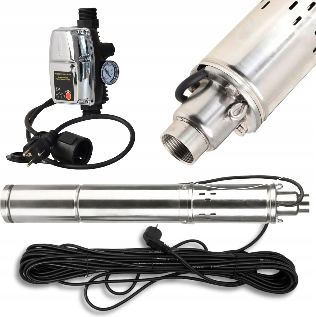 Ponorná Pumpa 3" Deep 1800 L/h 250 W Do Vodnej Studne Ovládač Csk Sada