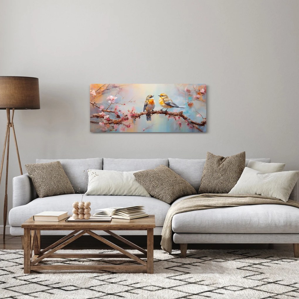 Obraz - Zamilovaní vtáčiky (120x50 cm)