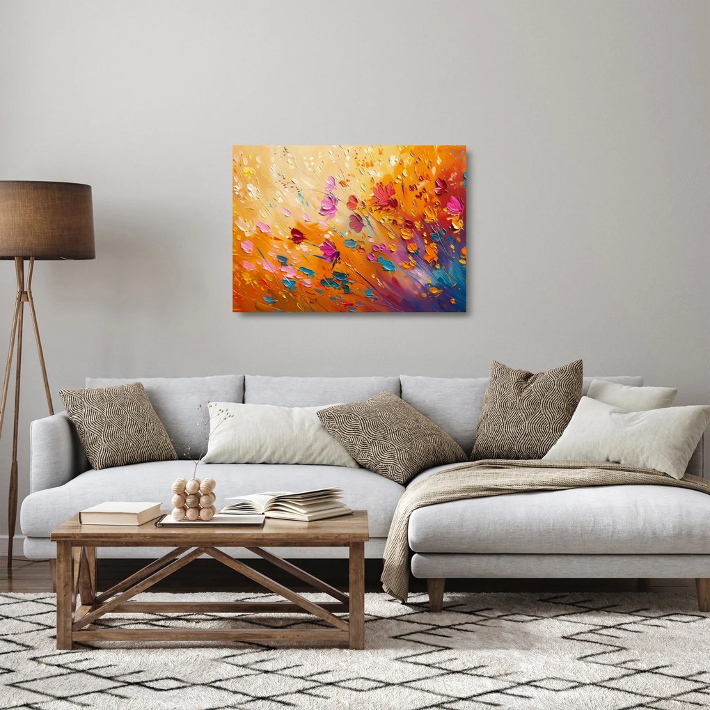 Sklenený obraz - Maľba farebných kvetov (70x50 cm)