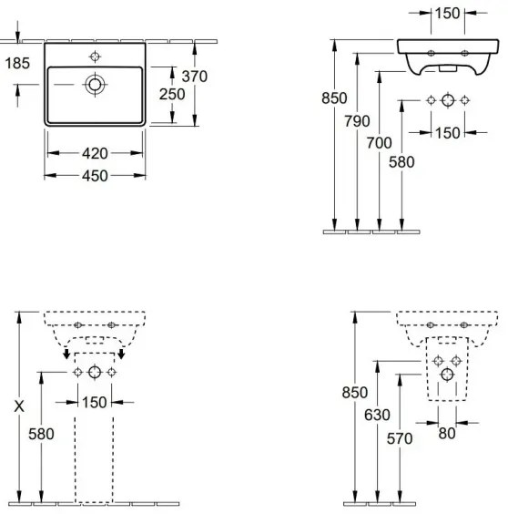 Villeroy & Boch 73584501 - Závesné umývadlo AVENTO 45x37 cm keramika/biela
