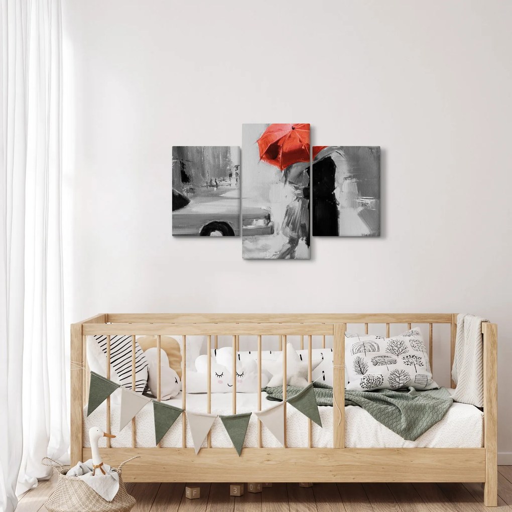 Obraz - Zamilovaný pár pod dáždnikom, červený (90x60 cm)