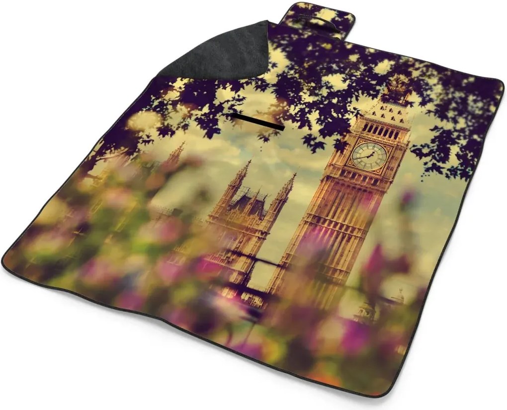 Sablio Plážová deka Londýn Big Ben Flowers: 200x140 cm