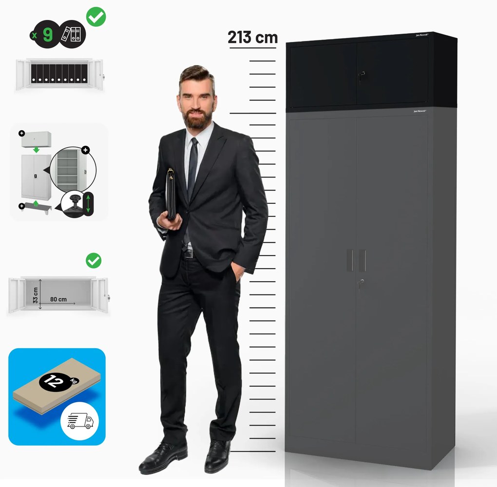 Nadstavec na šatníkovú skriňu EWA Compact 800 x 380 x 400 mm, čierny