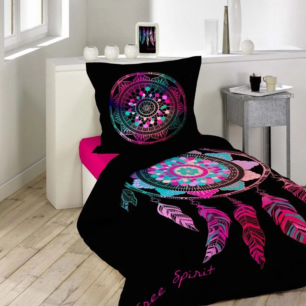 Čierne bavlnené obliečky na jednolôžko 140x200 cm Porte Bonheur – douceur d'intérieur