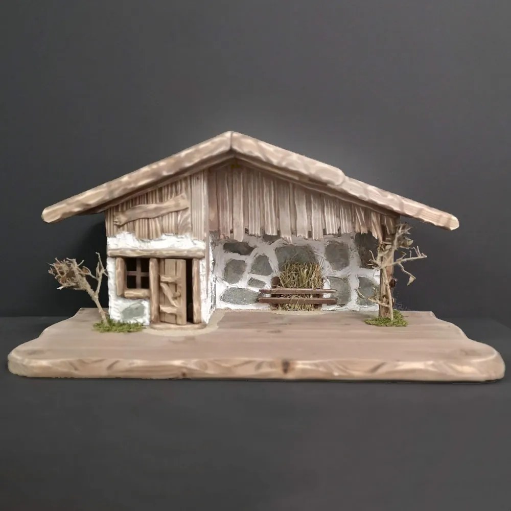 AMADEA Drevený betlehem šedohnedý BEZ FIGURÍK 54 cm