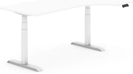 Výškovo nastaviteľný stôl, elektrický, 625-1275 mm, ergonomický pravý, doska 1800x1200 mm, sivá, biela podnož