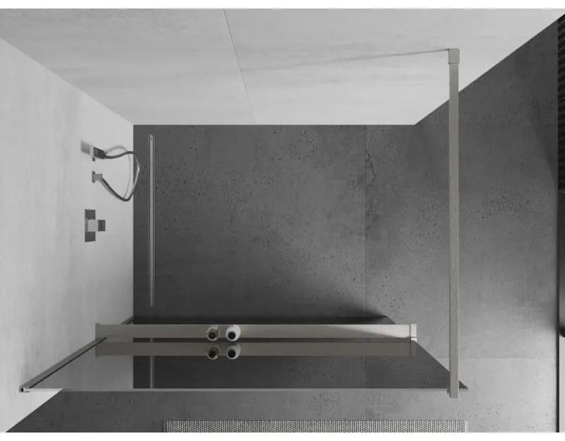 Mexen Kioto+, sprchová zástena Walk-In s poličkou a vešiakom 90 x 200 cm, 8mm sklo vzor zrkadlo, brúsená oceľ profil, 800-090-121-97-50