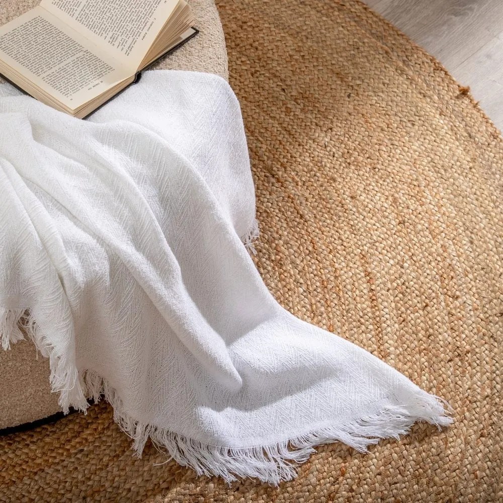 Biely pléd z recyklovanej bavlny 260x280 cm Spike – Ixia