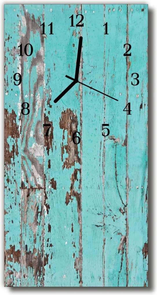 Sklenené hodiny vertikálne  Retro modré drevo