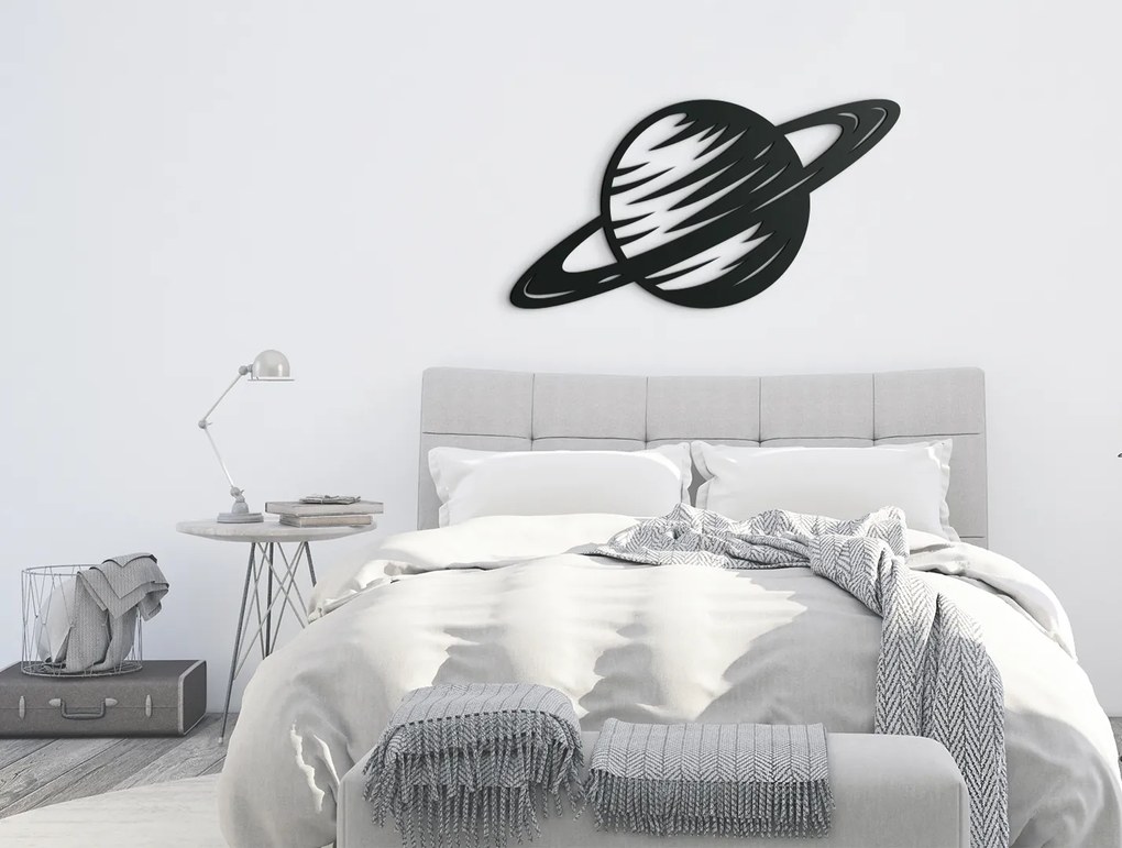 drevko Drevená dekorácia Planéta Saturn Rozmer obrazu: 24 x 44,5 cm, Farba dekorácie: Čierna