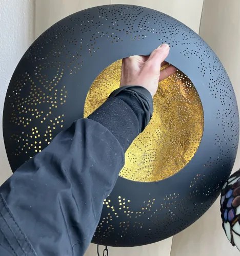Orientálny kovový filigránový luster Black & Gold UFO Ø45*125