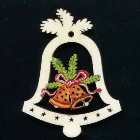 AMADEA Drevená ozdoba farebná zvonček so zvončekmi 9 cm