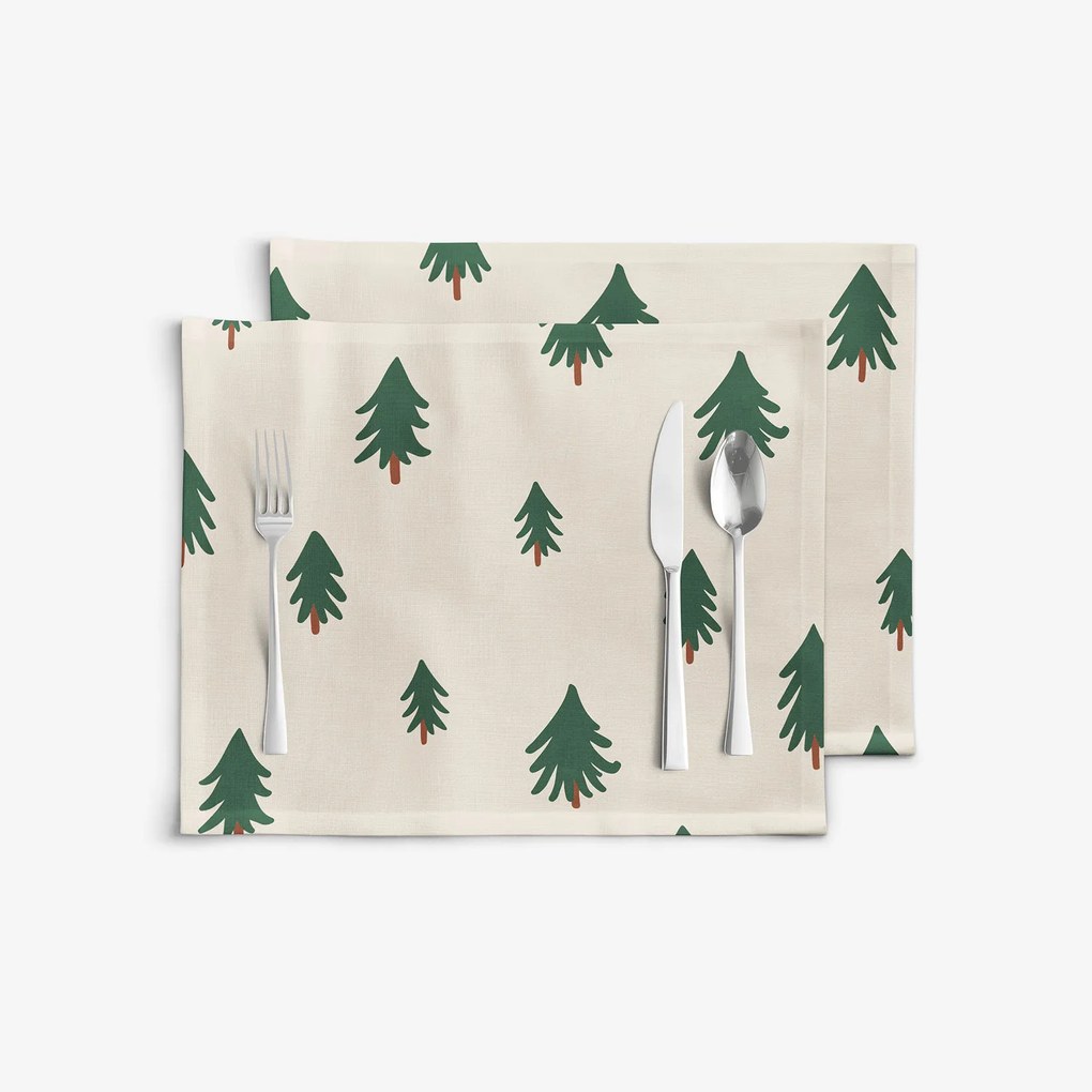 Goldea vianočné prestieranie na stôl z pevnej bavlny - stromčeky na režnom - sada 2ks 30 x 40 cm